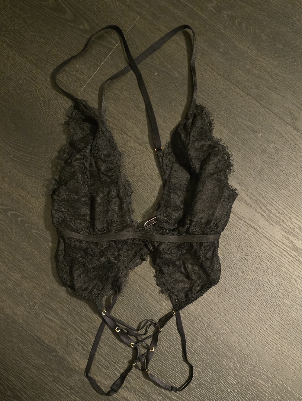 Victoria's Secret Black Lace Strappy Bodysuit